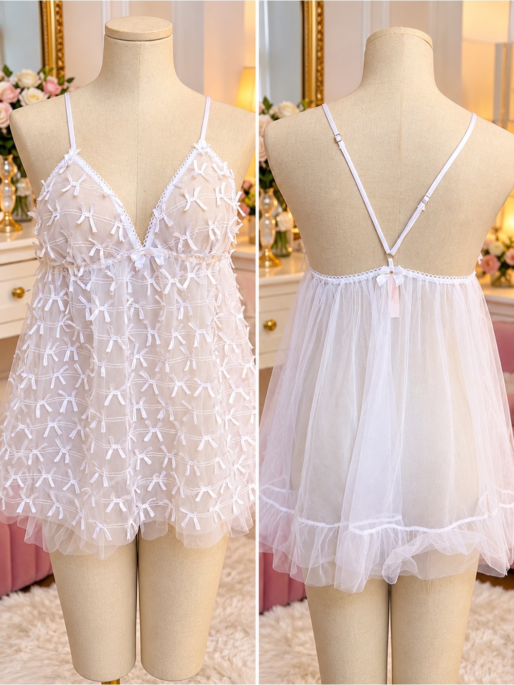 Victoria secret Sheer Bow-Embellished Babydoll Slip - White